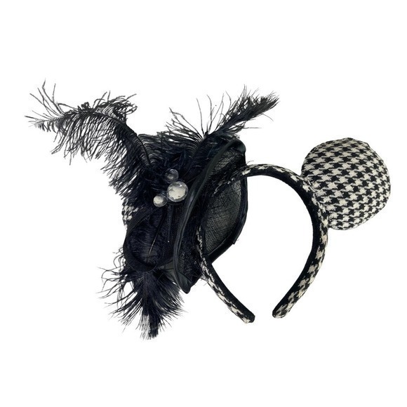 Houndstooth Mickey Ears Black White Disney Parks Stylish Classic Hat Cap DAMAGED - Picture 1 of 10